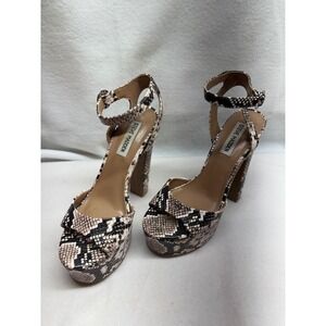 Steve Madden Women's Snakeskin Platform Ankle Strap‎ Chunky Heel Sandals Shoes